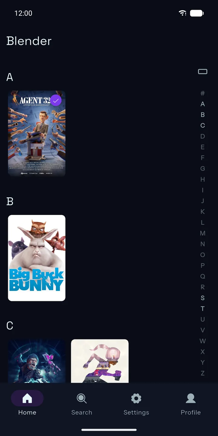 A library with the A to Z bar on a phone