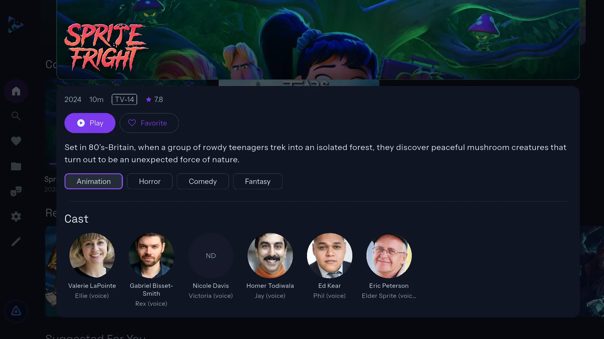 A movie's detail page with cast