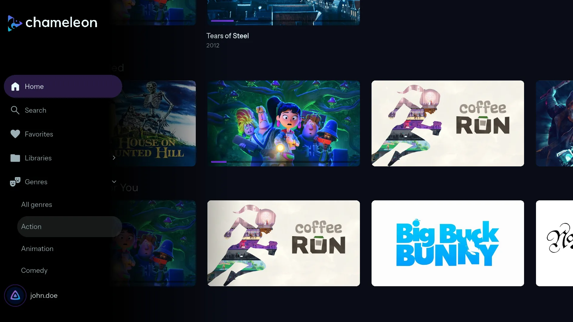 The sidebar menu open over the home screen